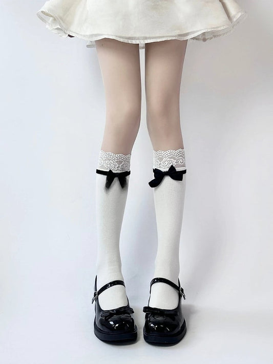 Stockings Bow Style Lolita 50cm Lace (White)