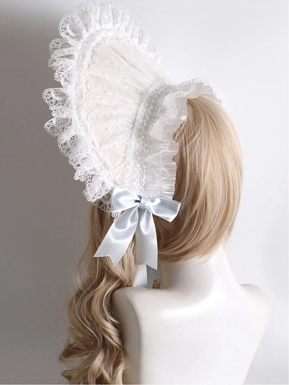Soft Bonnet Sweet Ruffled Lace Style) (Elegant Blue White