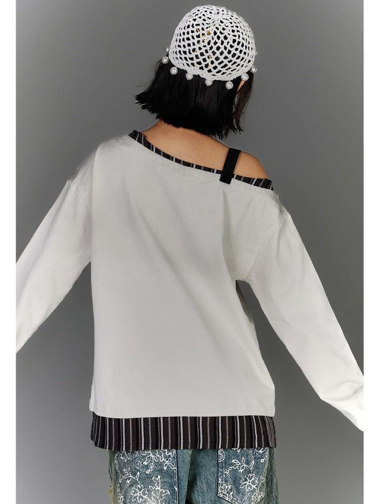 Y2K Apricot Asymmetrical Neckline Buckle Strap Glamorous Graphic Top