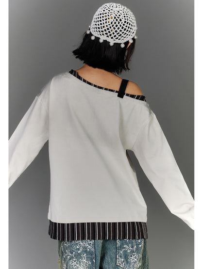 Y2K Apricot Asymmetrical Neckline Buckle Strap Glamorous Graphic Top