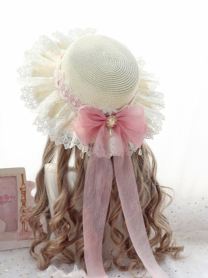Colors Country 8 Lolita Straw Off-white Lace-trimmed Hat with