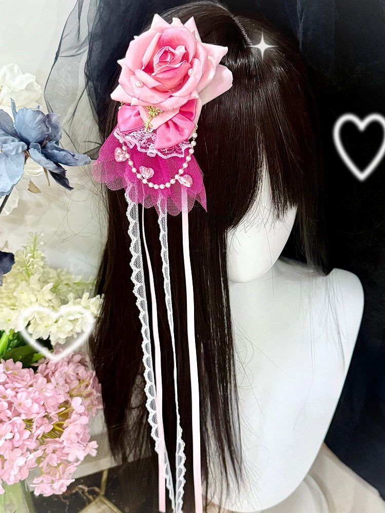 Charm Floral Rosa Haarspange/Halsband/Armband Perlen