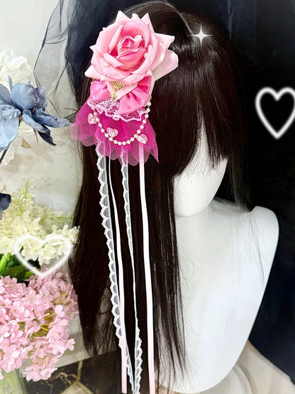 Charm Floral Rosa Haarspange/Halsband/Armband Perlen