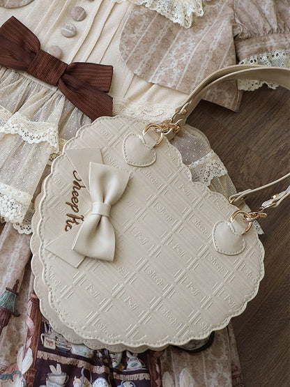 Chocolate Bag Lolita Motif Ash Gray Bow Heart-shaped in Sweet 3-Way Accents PU