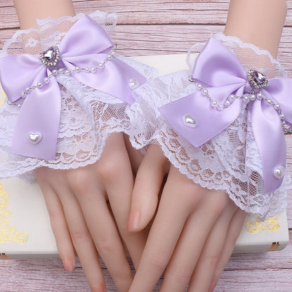 Pearl Cuffs Bowknot Color Lace Wrist Details Kei Heart Jirai 12 Options