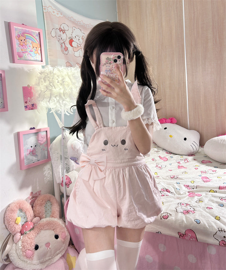 Pink Shorts Bunny/Brown Bear Overalls Bubble