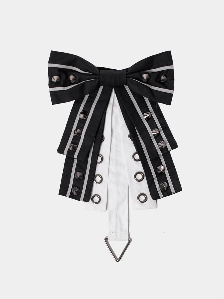 Brooch Black White Studded Bowtie