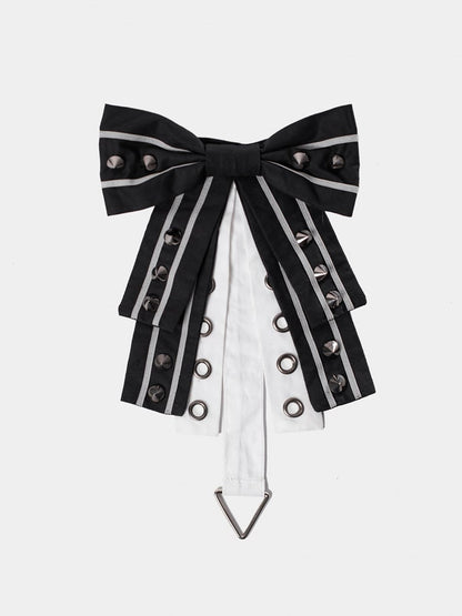 Brooch Black White Studded Bowtie