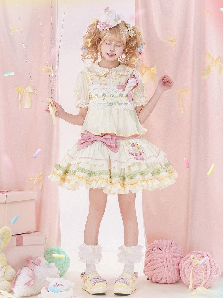 Pullover Kuchen Erdbeerrock Pastellfarbe Sommer Creme Stickerei Sweet Lolita