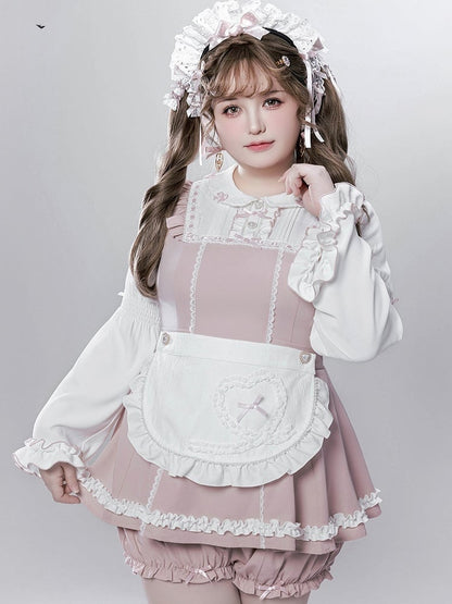 - Baggy Top Jirai Kei Maid-Inspired Black/Pink Three-Piece Set Sleeve