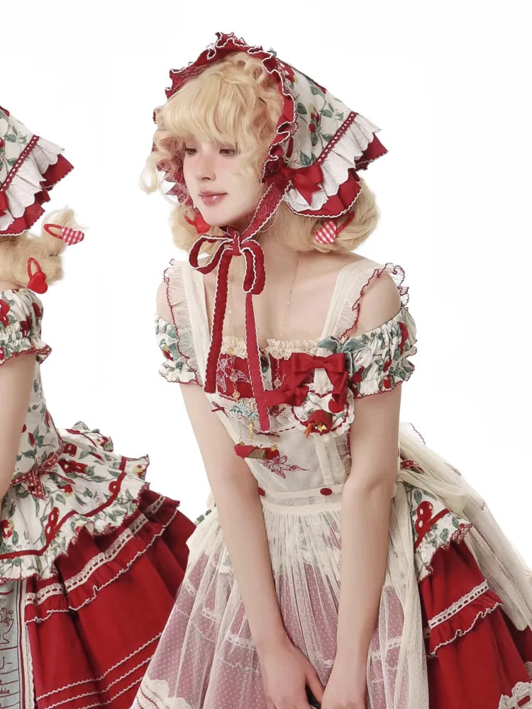 Red Apple Print Country Lolita Triangle Scarf