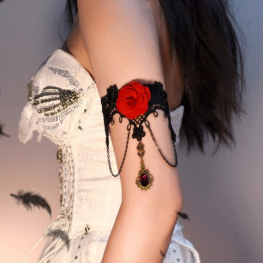 Armlet Pendant Black Lace Decorated Rhinestone Rose with