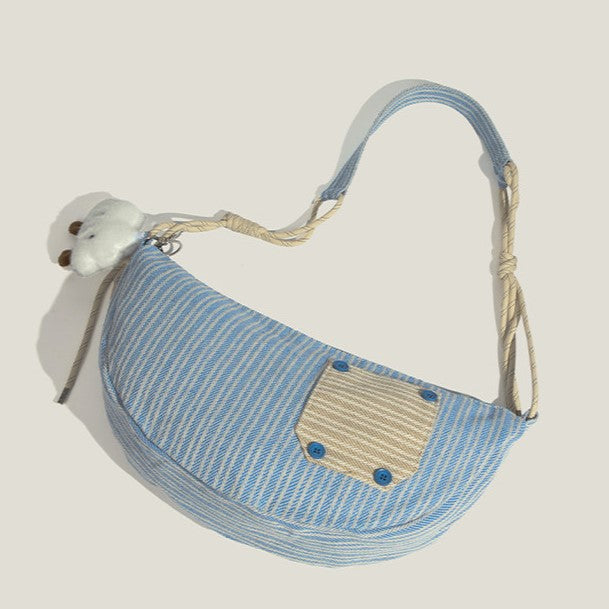 Stripe Blue Bag Decorated Crossbody