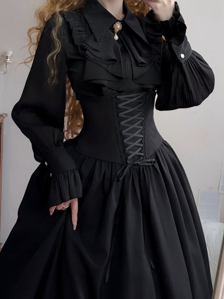 Black Elegant High Waist Boned Skirt Super Reversible Lolita