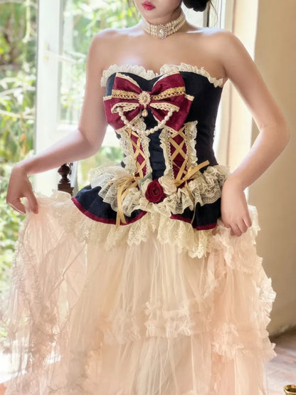 白雪姫ストラップレスプリンセスコルセットトップ/クリーミーレースブルマー