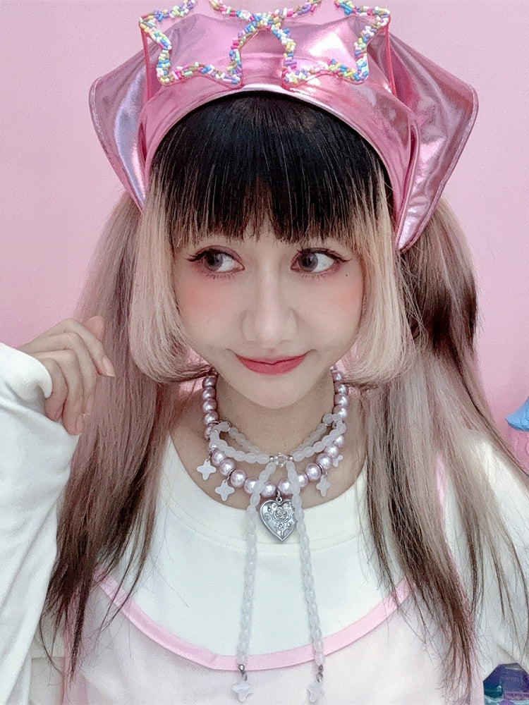 Bowknot Lila Design Perlen Y2K Anhänger Herz Halskette