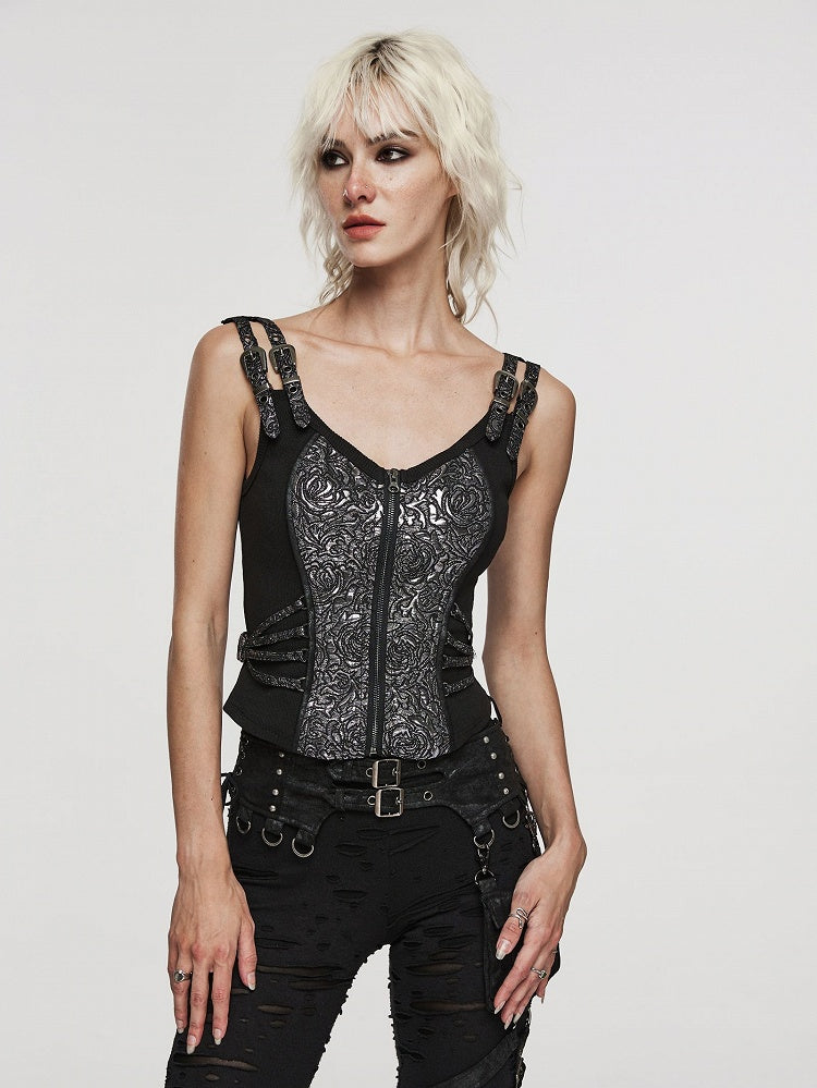 Jacquard Vest Black Steampunk Silver
