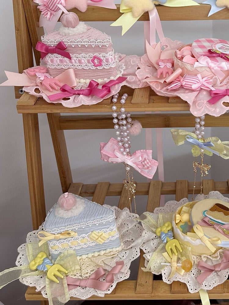 Clips With Mini Cake Triangle Sweet Blue/Pink Hat Lolita