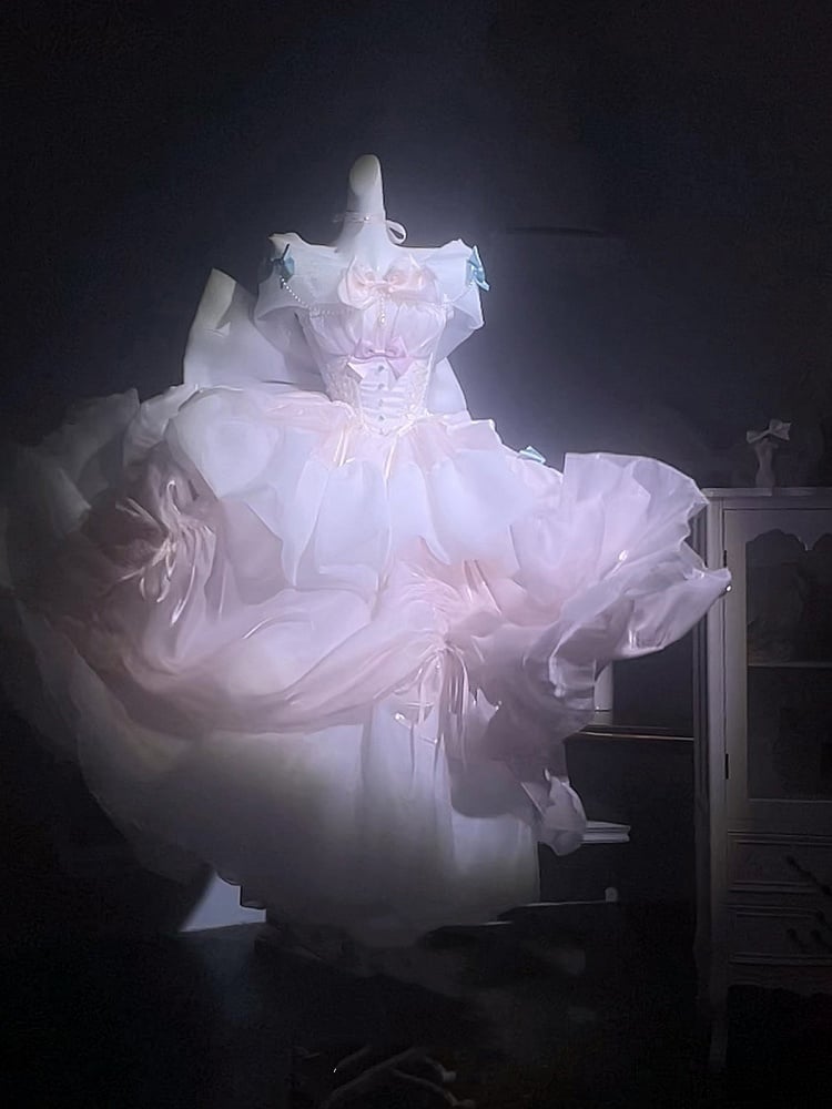 Hime trägerloses Lolita-Kleid mit großer Taille und Schleife, Ausschnitt, süßes Korsett, Rosa