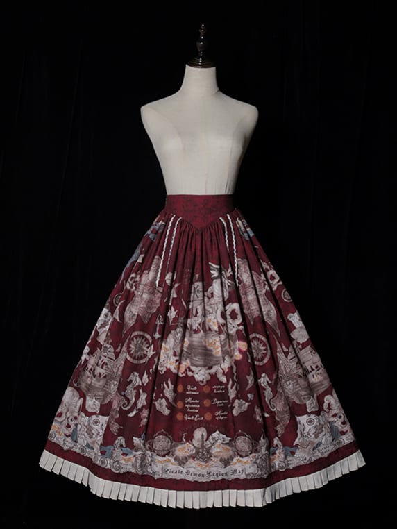 Skirt Pirate Belt Corset Print Lolita Red Waist Ship