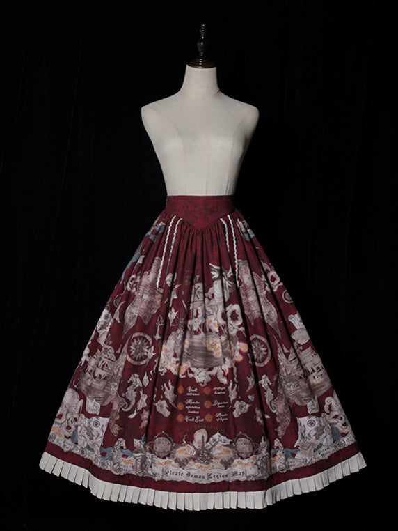 Red Pirate Corset Ship Waist Belt Print Skirt Lolita