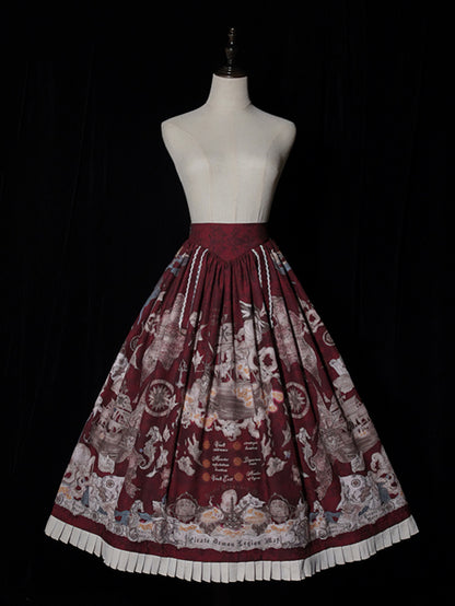 Red Pirate Corset Ship Waist Belt Print Skirt Lolita