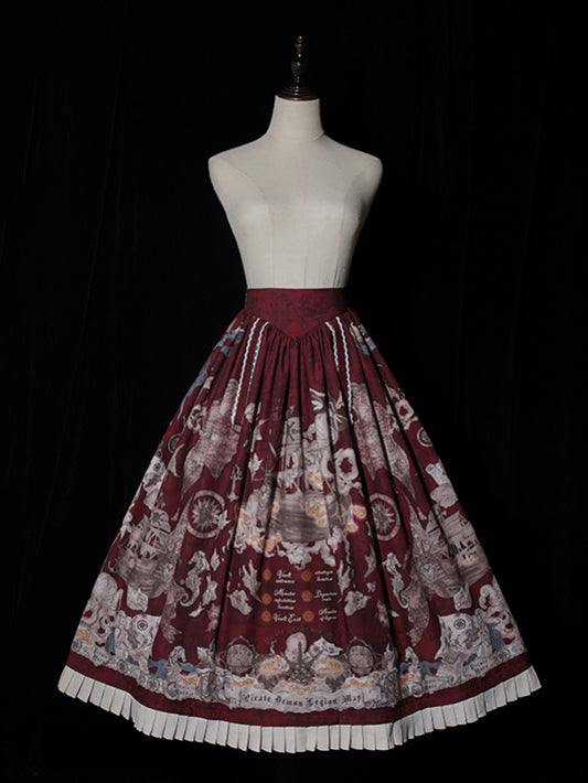 Red Pirate Corset Ship Waist Belt Print Skirt Lolita