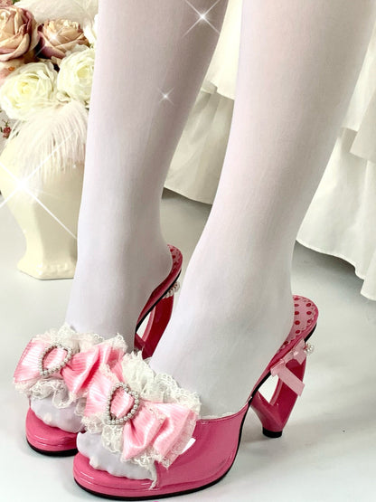 PU Deep Slip-In with Beadwork Bow Design Heel Heart Fit