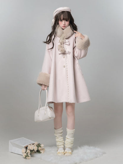 Detachable Pom-Pom Collar Khaki Decor Fur with