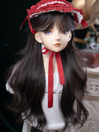 Curtain Length With Wavy Tea Black Wig Bangs 73CM