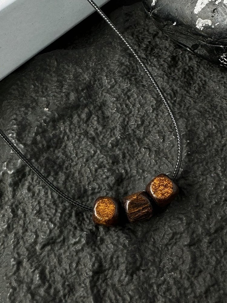 Black Beaded Wooden Charm Pendant Necklace - YSHXS