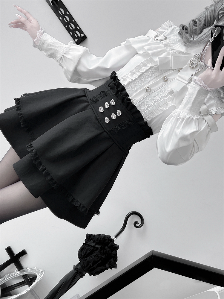 Buttons Pure White Jirai Kei Sweetheart Blouse: