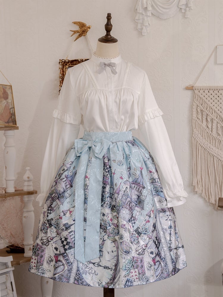 Theme Lolita Skirt Sweet Alice Blue Wonderland in Print