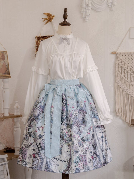 Theme Lolita Skirt Sweet Alice Blue Wonderland in Print