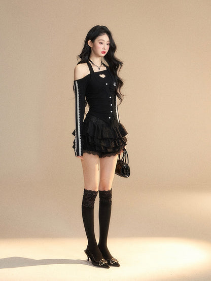 Trim Glamorous Spitzenausschnitt Schwarz Neckholder Herzförmiges Top Schmal geschnitten