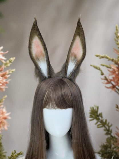 Cute Lolita Bunny Ear Fur Brown/Black Faux Long KC