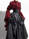 Striped Bell Fabric Gothic Blouse Sleeves Red Flounce