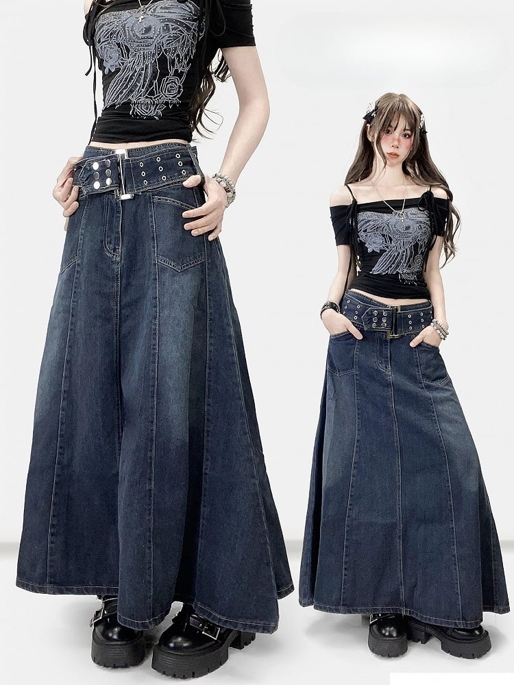 スカート ブルー Aライン ダーク