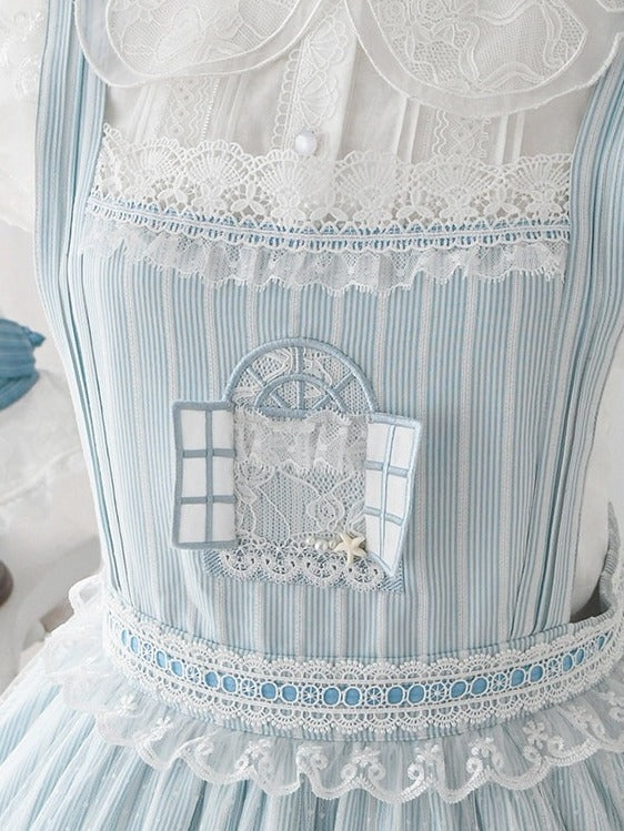 Summer Beach Blue White Lace Overlay Lolita Dress - Liz Bird