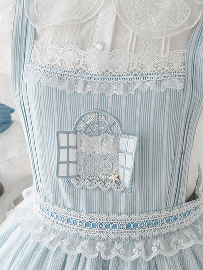 Summer Beach Blue White Lace Overlay Lolita Dress - Liz Bird
