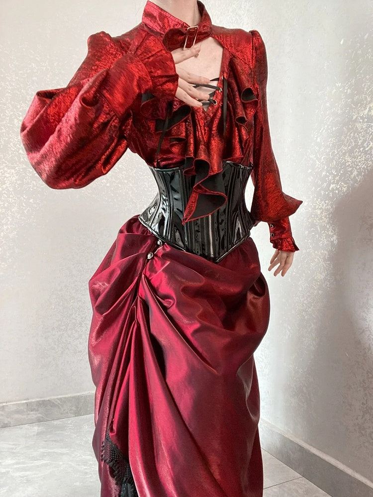 Cascading Ouji Sleeves Red Long Ruffle Pirate Lolita Shirt Bodice Vibes