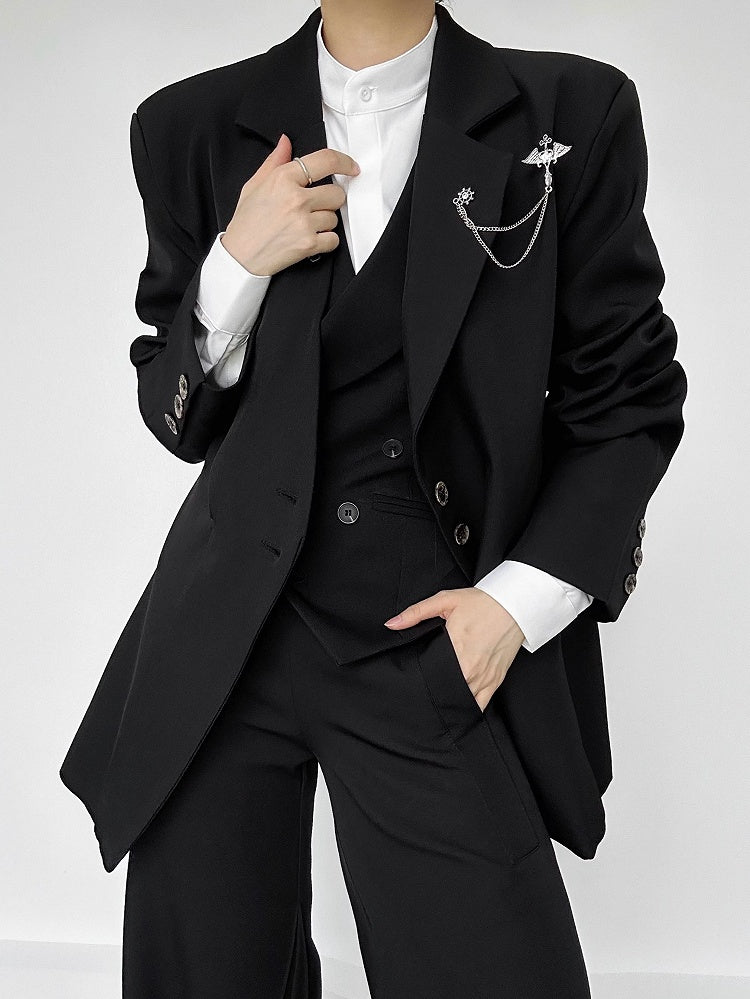 Ouji Lolita White Unisex Long Sleeve Shirt with Mandarin Collar & Button-Down Front