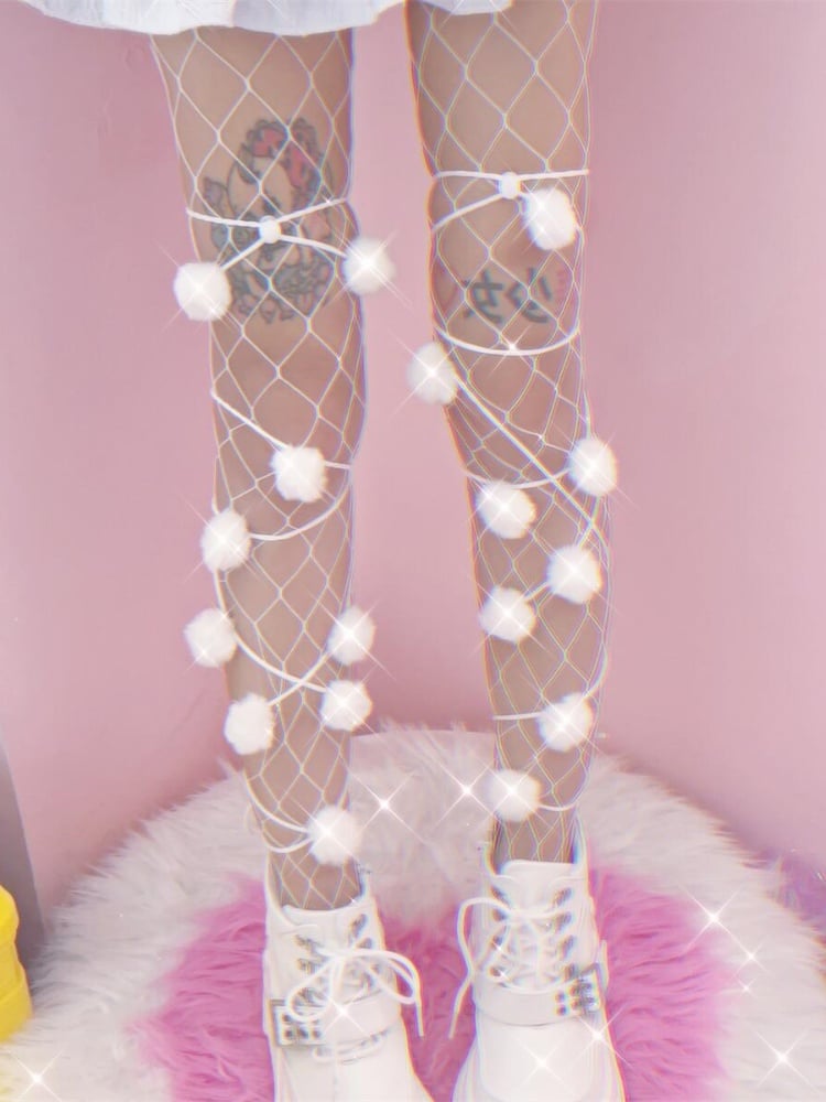 Ivory Pompon Sweet Lolita Leg Wraps - Peach Captain