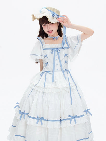 Bowknot and Straw Flowers Hat Blue Decorated