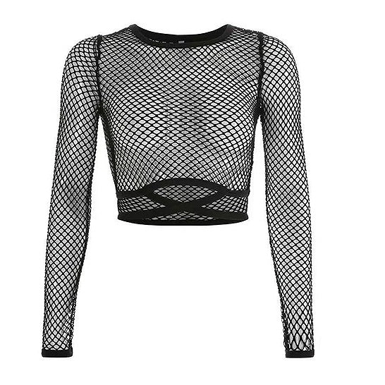 Black Sleeve Top Y2K Glamorous Mesh Long