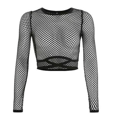 Black Sleeve Top Y2K Glamorous Mesh Long