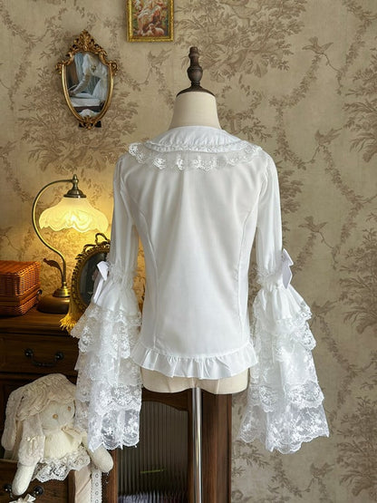 レースベルシャツ ロングティアード ピーターパンスリーブ ホワイトカラー
