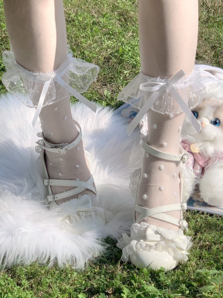 Black/White Lace Bow Pattern Lolita Cuff Polka-dot Socks