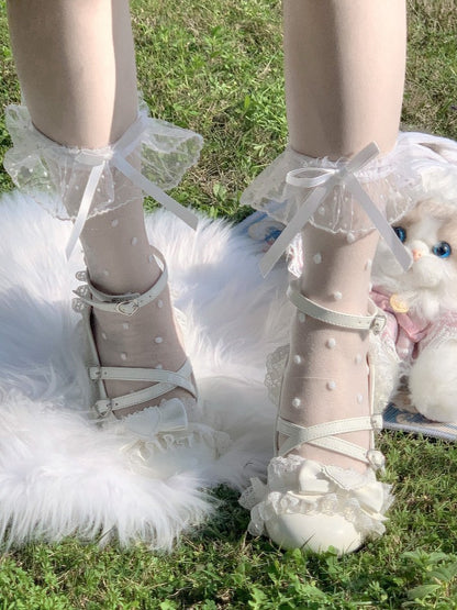 Black/White Lace Bow Pattern Lolita Cuff Polka-dot Socks