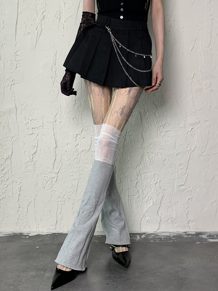 Y2K Semi-sheer Gray Leg Sleeves Cuffs White With